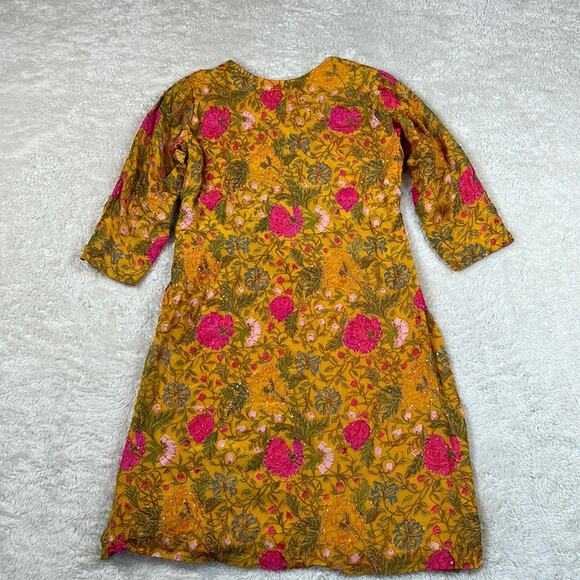 Unbranded sequin embellished goldenrod, pink and green tunic dress, small - Picture 1 of 7